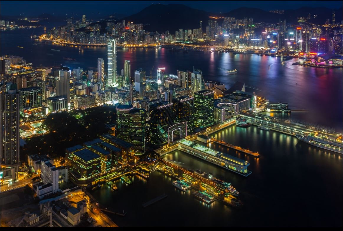 Hong Kong city skyline and Victoria Harbour at night